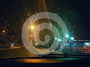 Rain drops on a car windshield