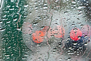 Rain drops on car windshield
