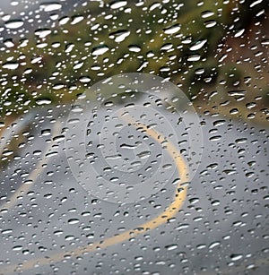 Rain drops on car windshield