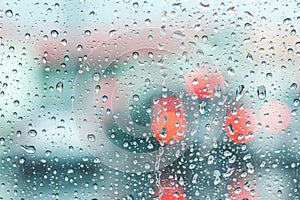 Rain drops on car windshield after rain