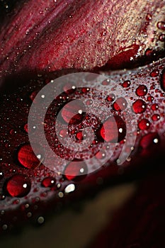 Rain drops of dew on the bud of a red flower