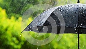 Rain Drops Falling From a Black Umbrella Concept of Bad Weather - Generative Ai