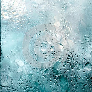 Rain Drops on Frosted Glass Window. Generative AI