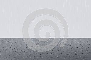 Rain drops on a metal surface. Space for text.