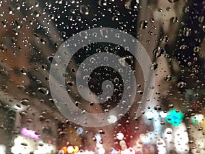 Rain drops in the night winter in ioannina city