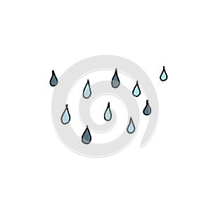 Rain drops. Outline with different colors on white background. Vector illustration