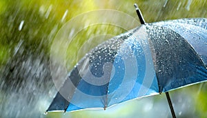 Rain drops on umbrella during bad weather rainy day