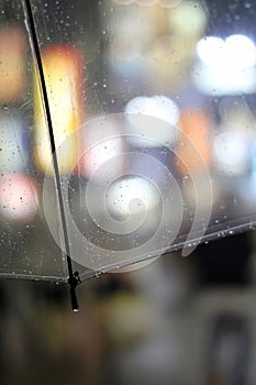 Rain drops on umbrella in Shibuya, Tokyo