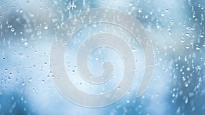 rain drops on a window with blue sky background