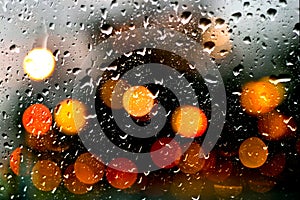 Rain Drops on window with bokeh effect