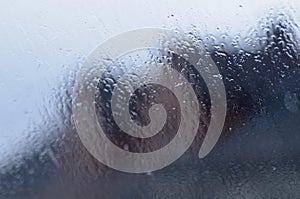 Rain drops on the window, close-up,