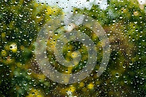 Rain drops on window pane glass surface