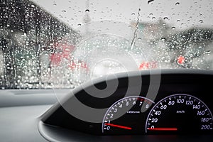 Rain drops on windshield