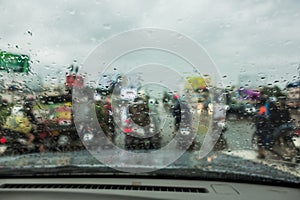 Rain drops on windshield car