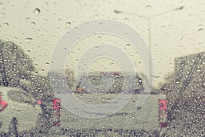 Rain drops on windshield car
