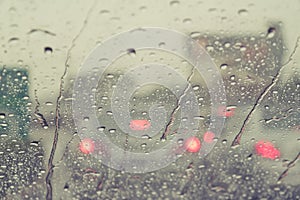 Rain drops on windshield car