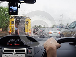 Rain drops on windshield car