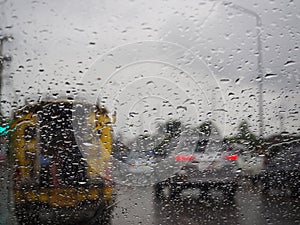 Rain drops on windshield car