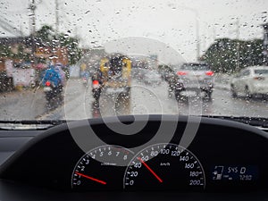 Rain drops on windshield car