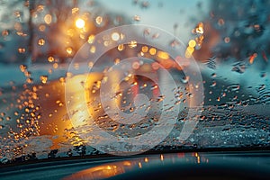 Rain Drops on the Windshield of a Car on a Rainy Day Generative AI