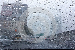 Rain drops on the windshield