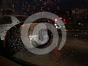 Rain drops on the windshield