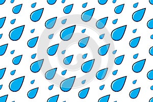 Rain falling. Autumn weather cartoon blue water dripping. Vector pattern isolated on white background
