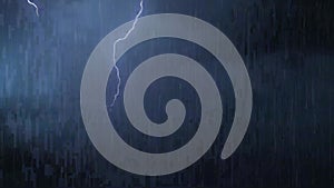 Rain Falling with Lightning Strikes Animation 4K. Stunning Lightning In Storm and Clouds - 3D Seamless Loop 4K Animation.Lightning