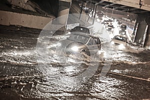 Rain floating car over