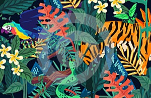 Rain Forest Collage Shapes And Paint Strokes Pattern