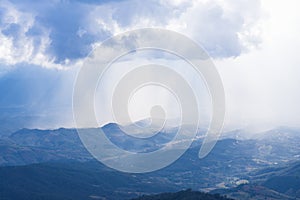 Rain forest mountain raylight with cloud and fog