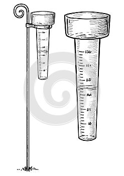 Rain gauge illustration, drawing, engraving, ink, line art, vector