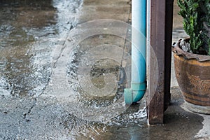 Rain gutter made of PVC pipe.