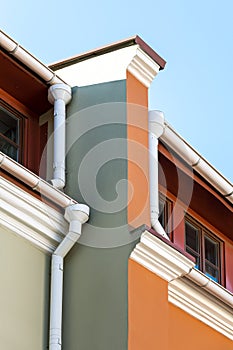 Rain gutters and drainpipes on old home