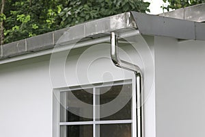 Rain gutters and pipes for drainage of rainwater from the roof.