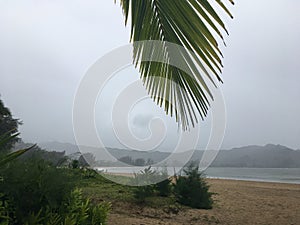 Rain at Hanalei Beach on Kauai Island, Hawaii.