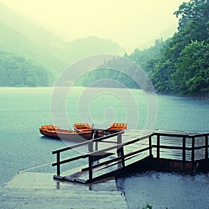 Rain on the lake, square toned image