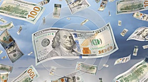 Rain of money - US dollars fall from the sky