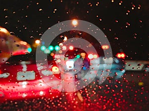 Rain night traffic jam rain drop