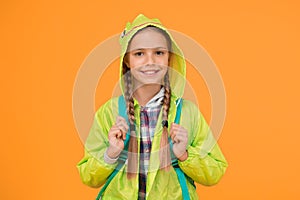 Rain is not hindrance. Waterproof cloak. Waterproof fabric for your comfort. Rainproof accessory. Schoolgirl hooded