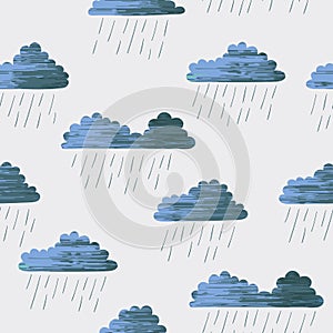 Rain pattern. Repeating vector illustration with dark rainy clouds and drops