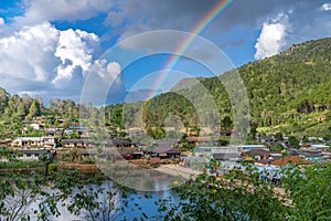 After the rain, a rainbow happened at Baan Rak Thai, Mae Hong Son Province, Thailand