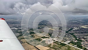 Rain showers as seen from a small aircraft