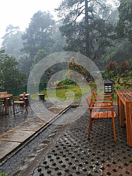 rain soaks outdoor seating