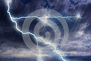 Rain storm backgrounds with lightning in cloudy weather