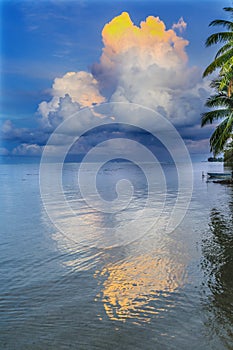 Rain Storm Cloudscape Beach Reflection Blue Water Moorea Tahiti