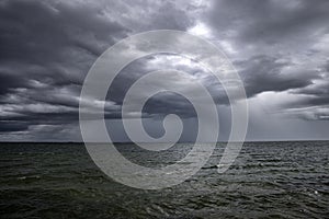 Rain Storm, Monsoon, Tropical Storm, Hurricane Over Ocean In The Distance