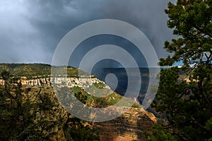 Rain Storm Over Crevice at Grand Canyon North Rim