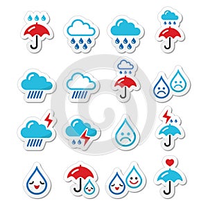 Rain, thunderstorm, heavy clouds icons set