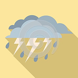 Rain thunderstorm icon, flat style